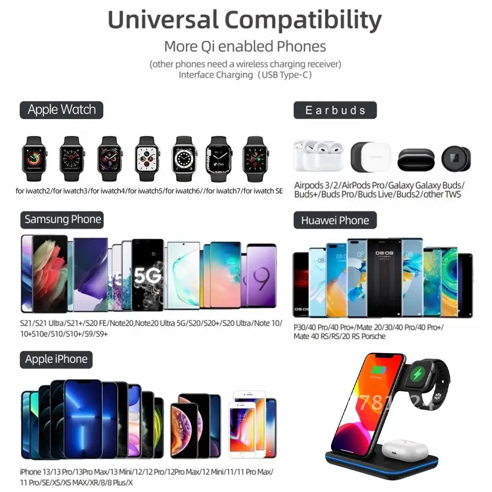 3 in 1 Wireless Charger Stand 15W Qi Fast Charging Dock Station for Watch iWatch 7 AirPods Pro For iPhone 13 12 XS 8 Plus