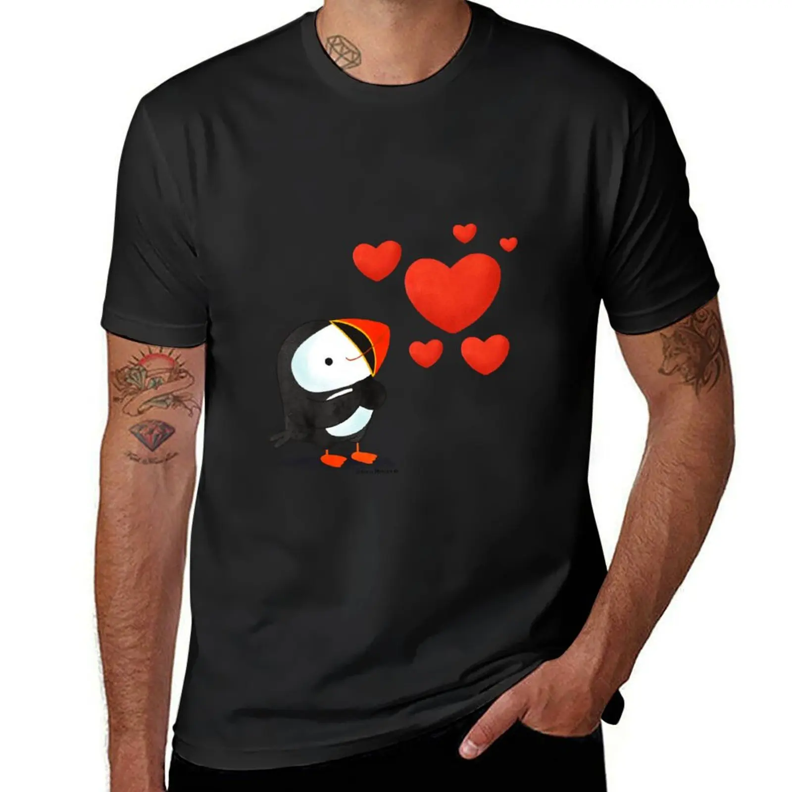 Puffin in Love T-Shirt plus sizes sports fans Short sleeve tee men