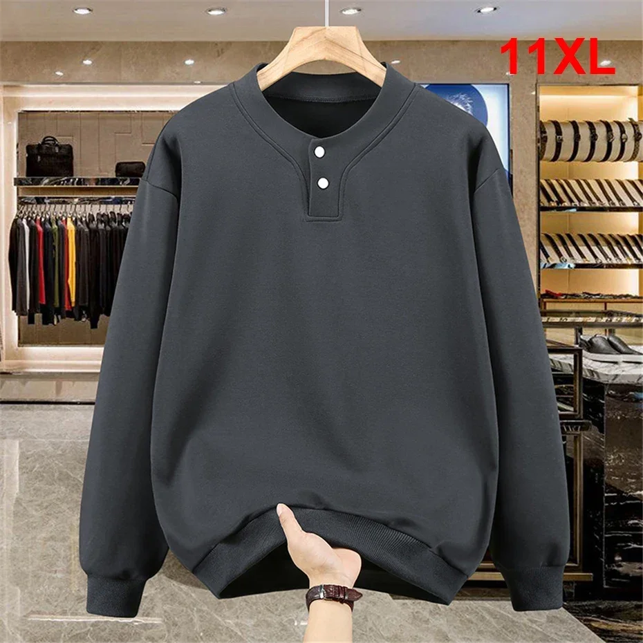 DIANRUO Henry col sweats hommes grande taille 11XL sweat printemps automne mode décontracté couleur unie pull vêtement homme