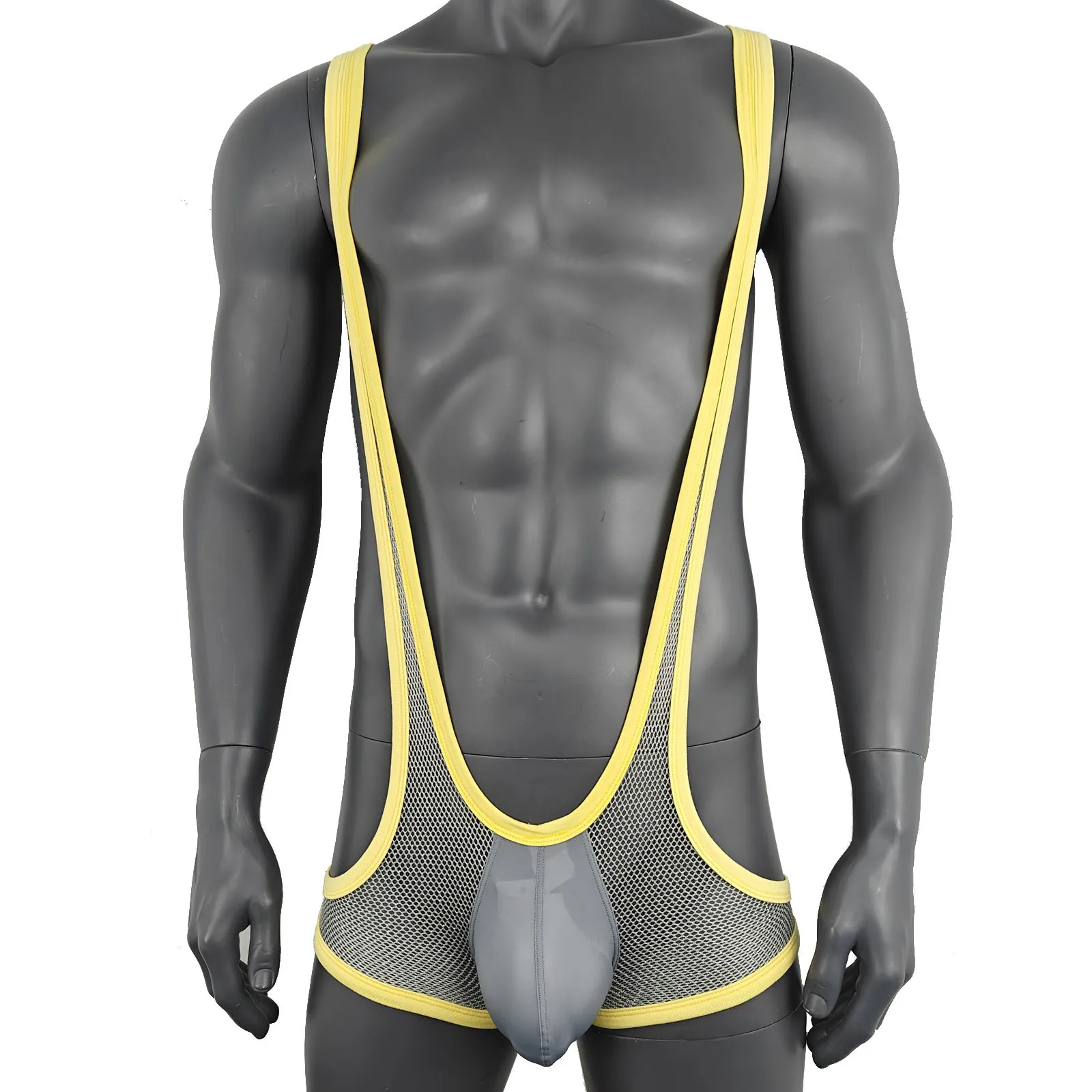 

Mesh Gyms Jumpsuit for Men Leisure Bodysuits Sports Adjustable Leotard Breathable Stretch Suspender Wrestling Singlet Bodywear