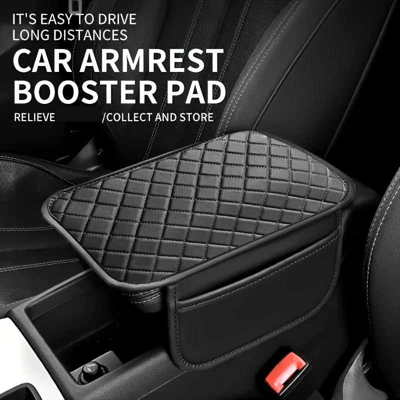 1PCS Universal PU Leather Car Armrest Cover With Storage Pocket Elongated Center Console Protector Car Interior Accessory