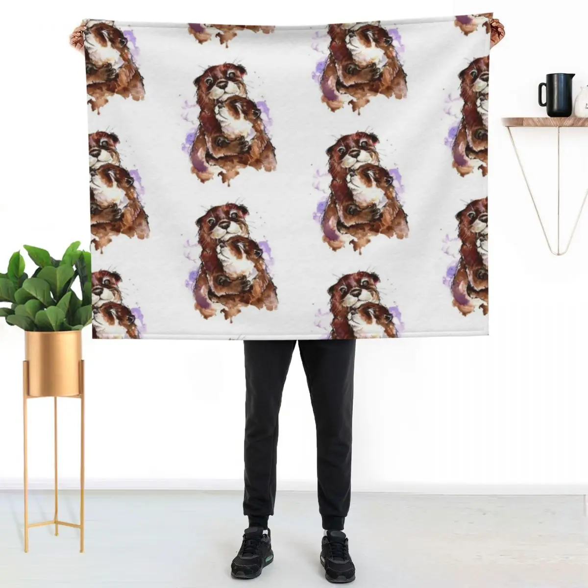 Otters Watercolour Throw Blanket Flannel Fabric Flannels bed plaid Decorative Beds Single Nap Blankets