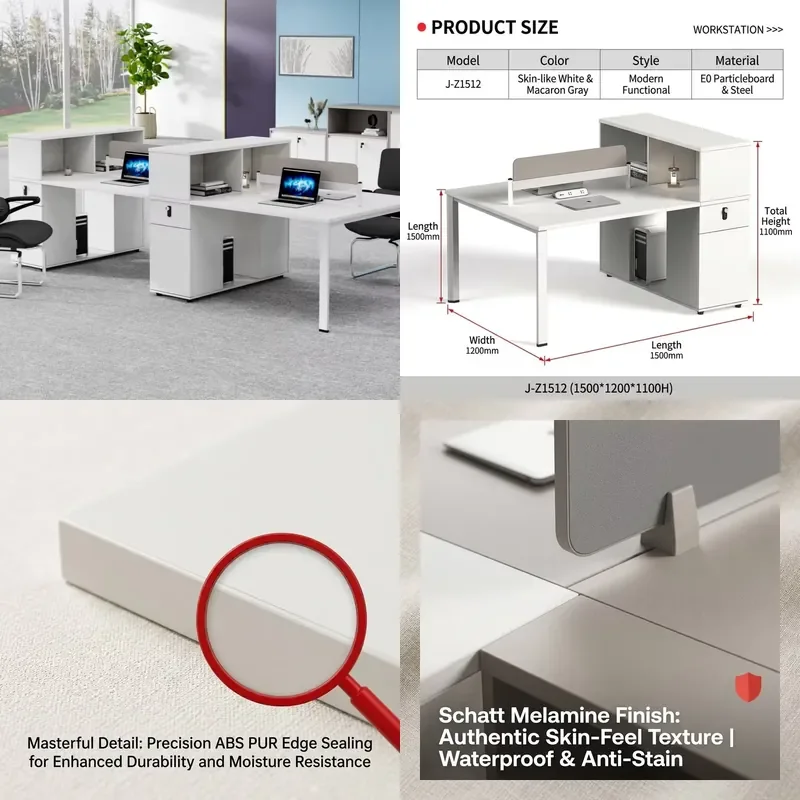 Solid Wood Durable Modern Modular Storage Office Workstation Desk for 2 Person Commercial Office School Use