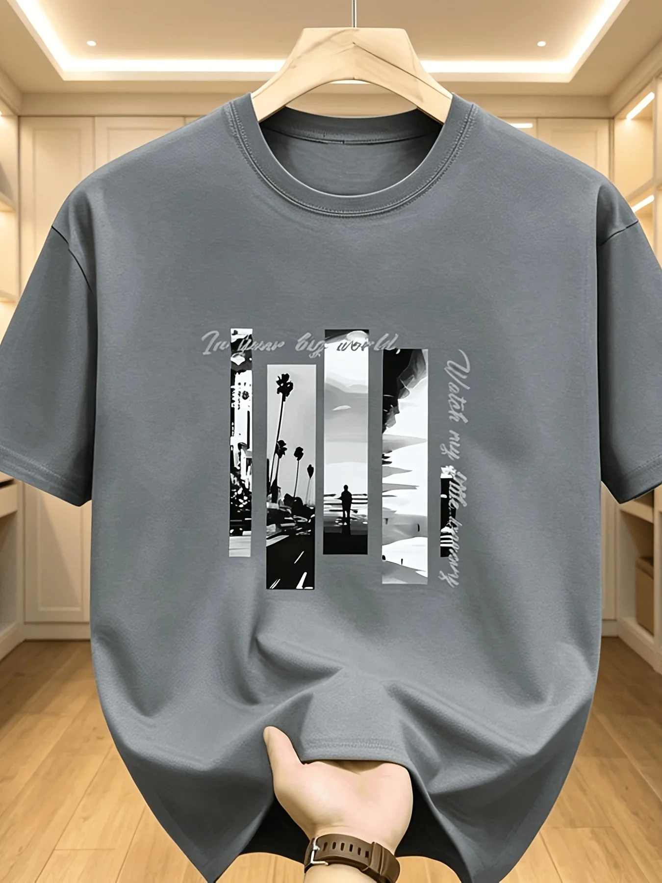 Fashionable Men's Summer Retro City Landscape Print Soft and Breathable Round Neck T-Shirt Machine Washable Outdoor Casual Top