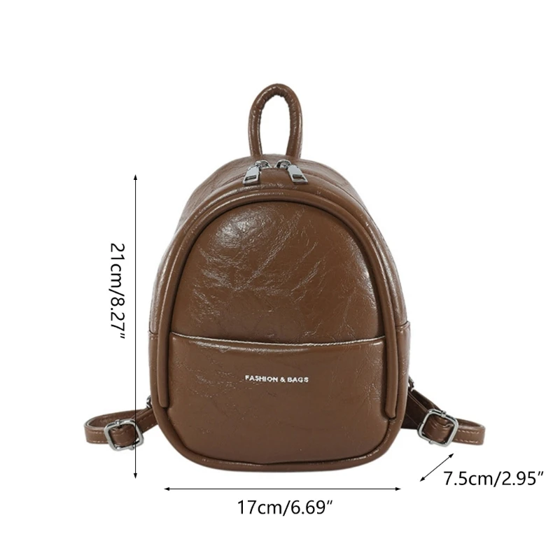 Vintage Small Backpack Fashion Double Strap Shoulder Bag for Women Solid Color Letter Printed Rucksack PU Leather Mini Backpack