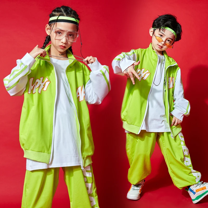 Kids Hip Hop Clothing Print Sweatshirt Loose T Shirt Jacket dance wear Pants for Boys Girls Jazz Dance Costume Track suit