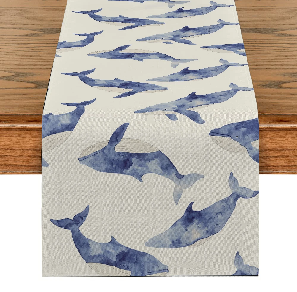 

Watercolor Sea Shell Whale Table Runners Dresser Table Decor Farmhouse Dining Table Runner Holiday Party Decoration