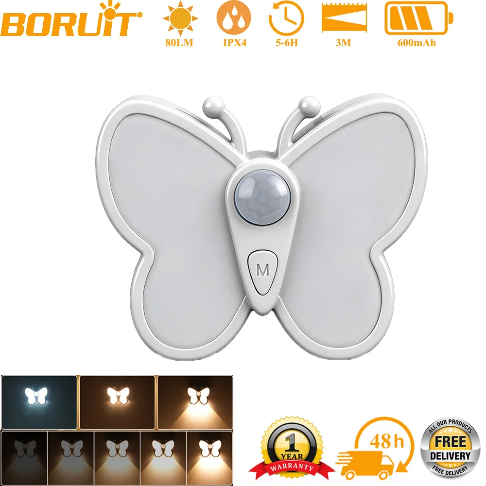 BORUiT Butterfly Motion Sensor Night Light Dimmable LED Multi Modes Magnetic Wall Lamp for Bedroom Living Room Stair Lighting