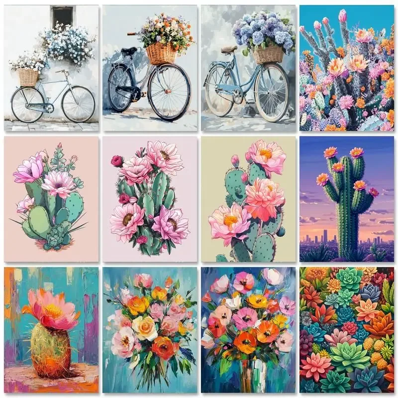 DIY Round/Square Diamond Painting Paint By Number Cactus Drawing On Diamond Gift DIY Pictures By Numbers Flowers Kits Hand Pai