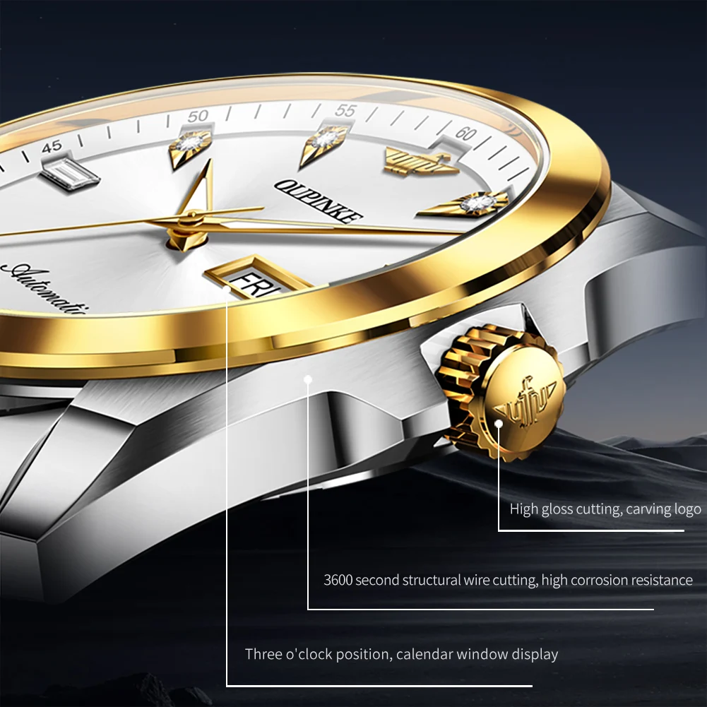 OUPINKE 3286 Men High end Fully Automatic Mechanical Watch Original HD Diamond Dial Tungsten Steel Strap Waterproof Men Watch