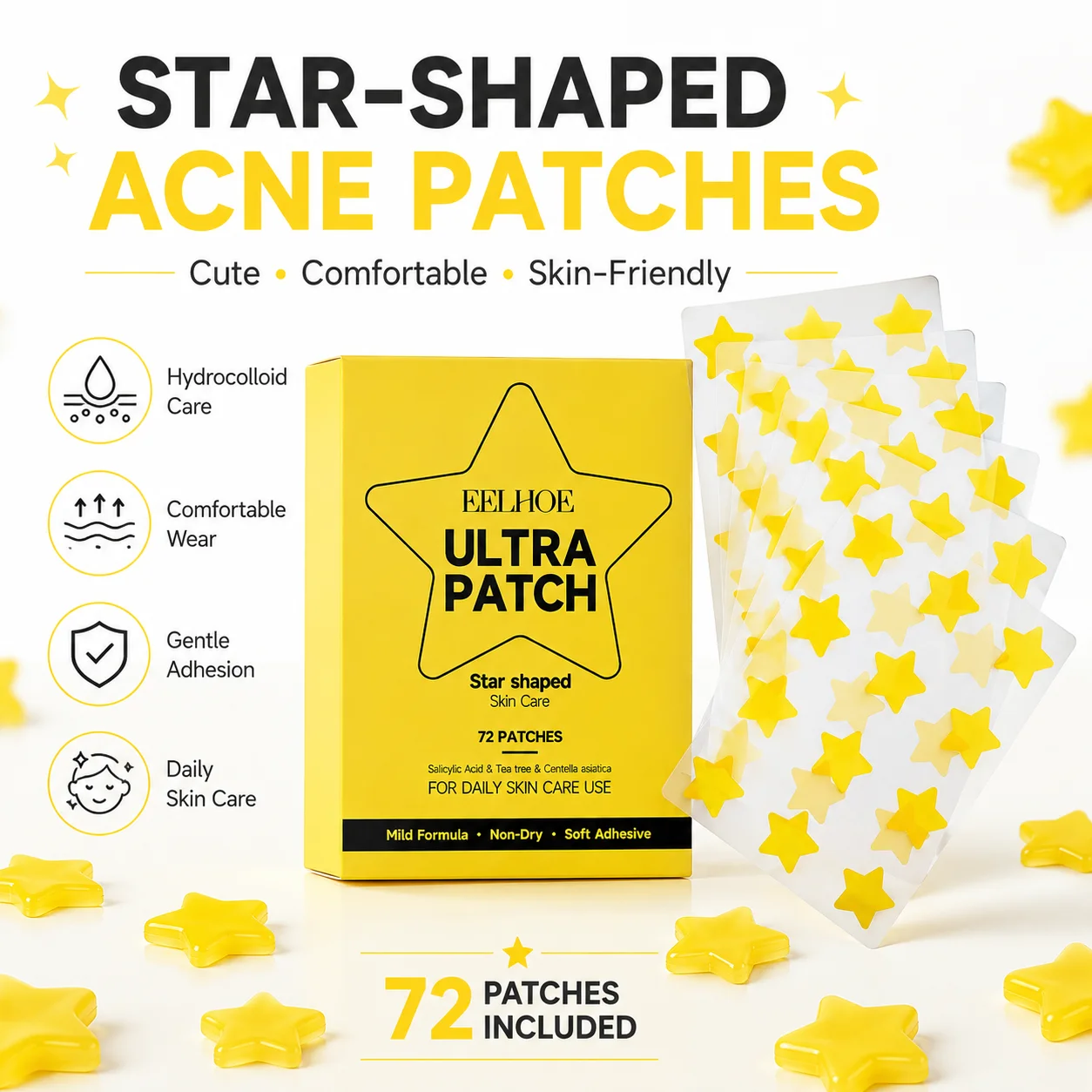 72Pcs Star Acne Patches Ultra-Thin Concealer Facial Pimples & Acne Patches for Skin Care Pimple Patch Star Pimple Patch Stickers