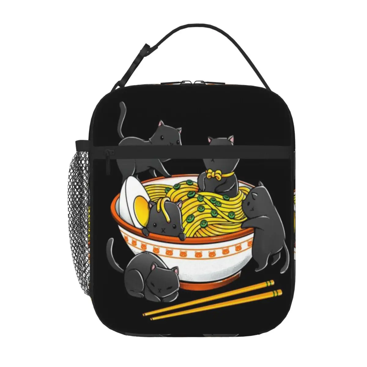 Bestselling Kawaii Anime Cat Japanese Ramen Noodles Shoulder Style Cooler Tote Short Journey Insulated Lunch Pouch