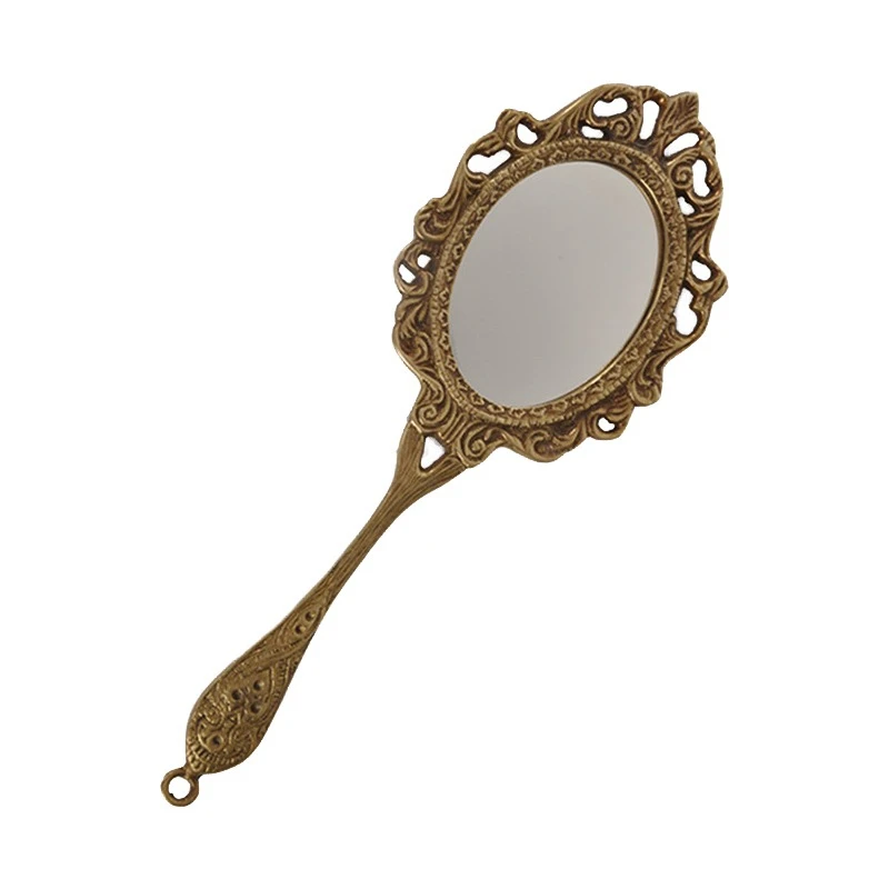 Brass Hand-Carved vintage Hand Makeup Mirror Nordic American Vanity Mirror Dressing Table Decoration Ornament