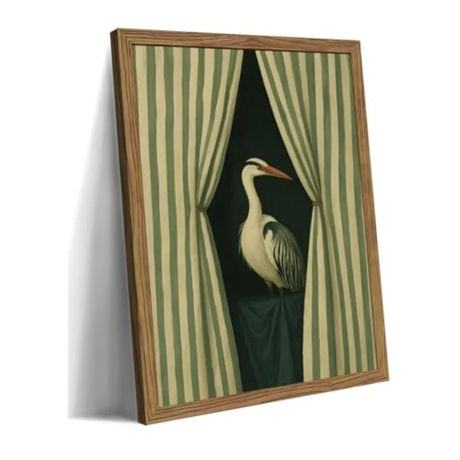 

Curtain Crane Canvas Wall Art Bird Wall Art, Canvas Print, Vintage Coastal Bird Wall Decor, Abstract Heron Painting, Striped Cu
