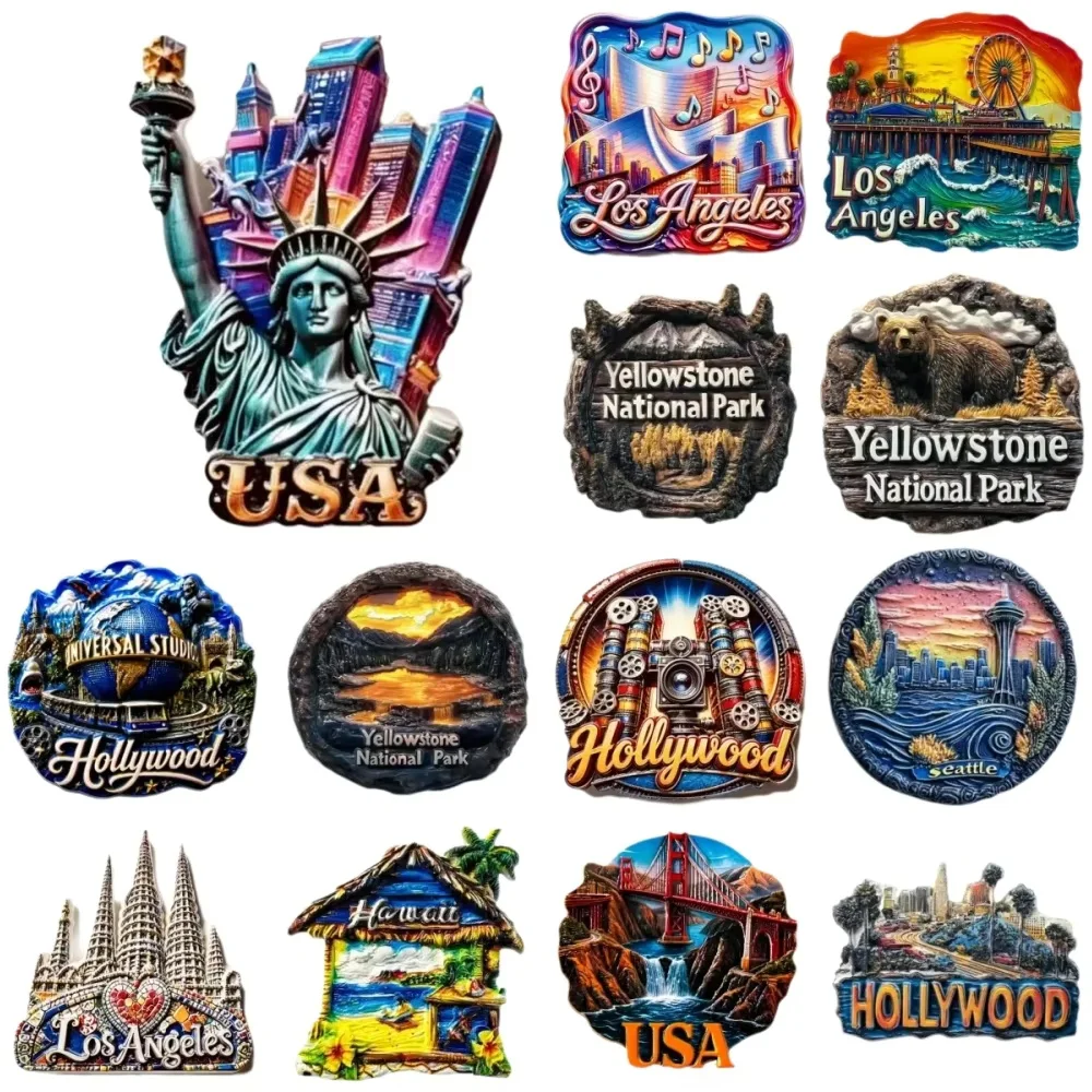 3D Hollywood Los Angeles Fridge Magnet San Francisco Hawaii Yellowstone Resin Refrigerator Magnet USA City Travel Souvenir Decor