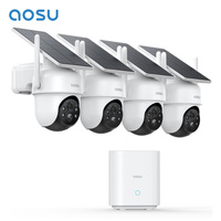 AOSU 3MP 4 Cams Kit Solar Camera System Wireless 360° View built-in Battery Security Camera Wifi Camera Set System Support Alex