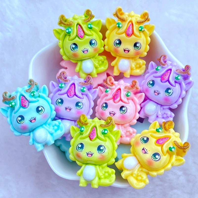 10Pcs New Cute Resin 21*28mm Mini Little Dinosaur Series Flat Back Manicure Parts Embellishments For Hair Bows Accessories