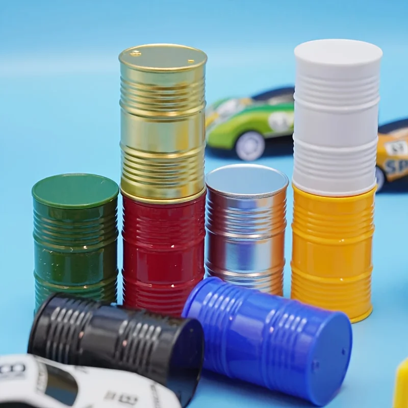 8pcs Mini Paint Bucket Scene Building Set,Oil Barrel Figurines for Model Sand Tray Accessories,Durable Plastic Material