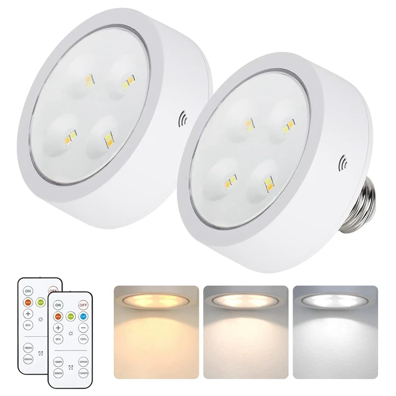 

Battery Operated Light Bulb For Lamps, Screw In LED Puck Lights With Remote, With E26 Socket For Wall Sconce 2Pack