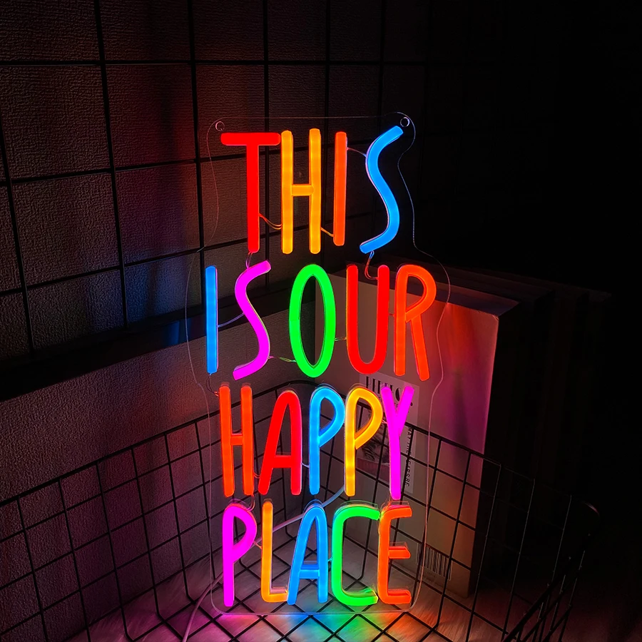 This Is Our Happy Place Neon Sign For Wall Decor,Light Up Sign For Bedroom,Classroom,Game Room,Amusement Park,Bar,Party,Man Cave - view 6
