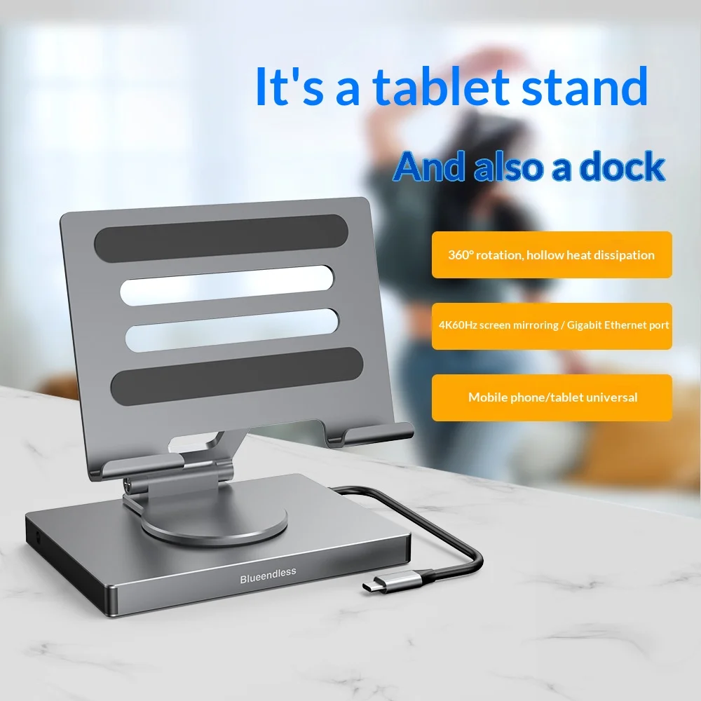 Blueendless Tablet Docking Station Stand 360 Rotatable Foldable 4k 60hz Screen Cast Gigabit Ethernet Port Usb 3 For Home Office