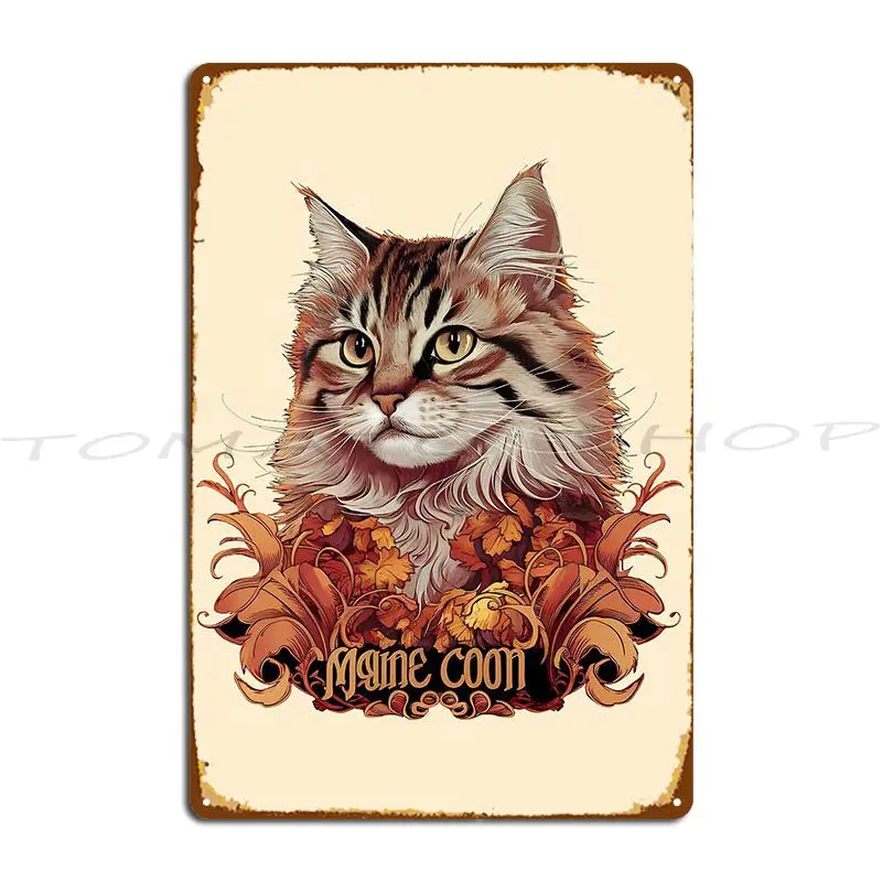 Maine Coon Cottagecore Cat Metal Plaque Plaques Wall Decor Create Garage Printed Tin Sign Poster