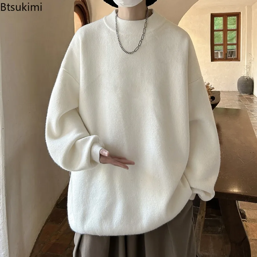 

Осень-зима, мужские повседневные однотонные вязаные свитера, новые корейские модные пуловеры с круглым вырезом Y2K, винтажные джемперы, уличная мужская одежда