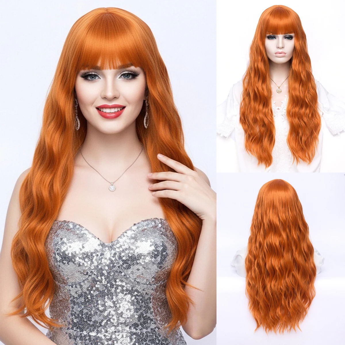 

Женский длинный волнистый оранжевый парик, термостойкие синтетические волосы для косплея Лолиты на Хэллоуин