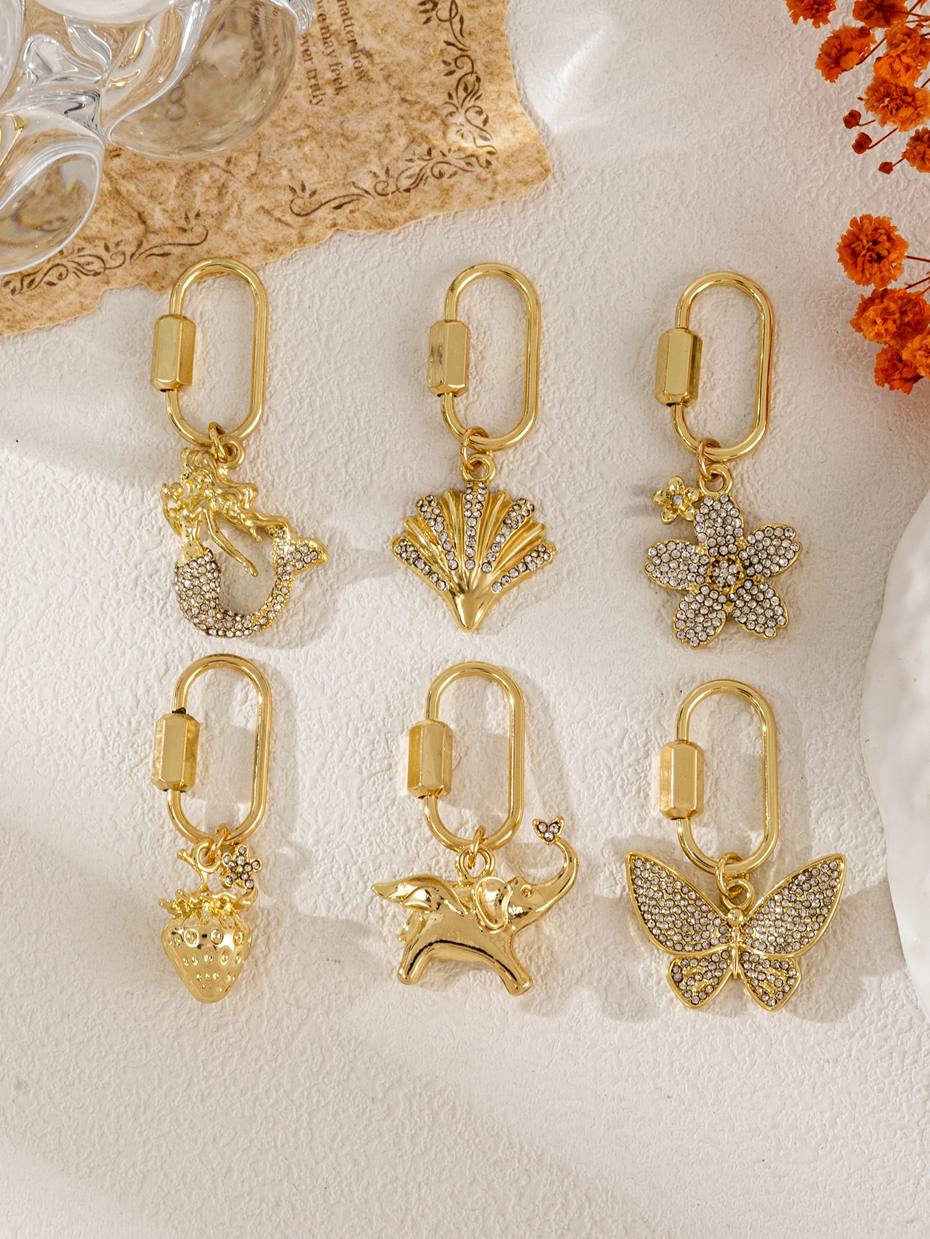Vielseitiger, trendiger, frischer, mit Diamanten besetzter Blumen-Elefanten-Meerjungfrauen-DIY-Anhänger-Schlüsselanhänger für Schmuck. – Detail 2