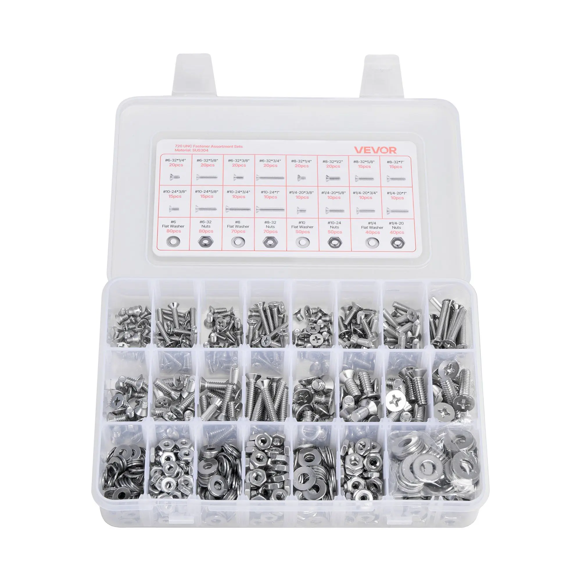 

720 Pcs Bolts Nuts Assortment Kit Imperial Stainless Steel for Furniture