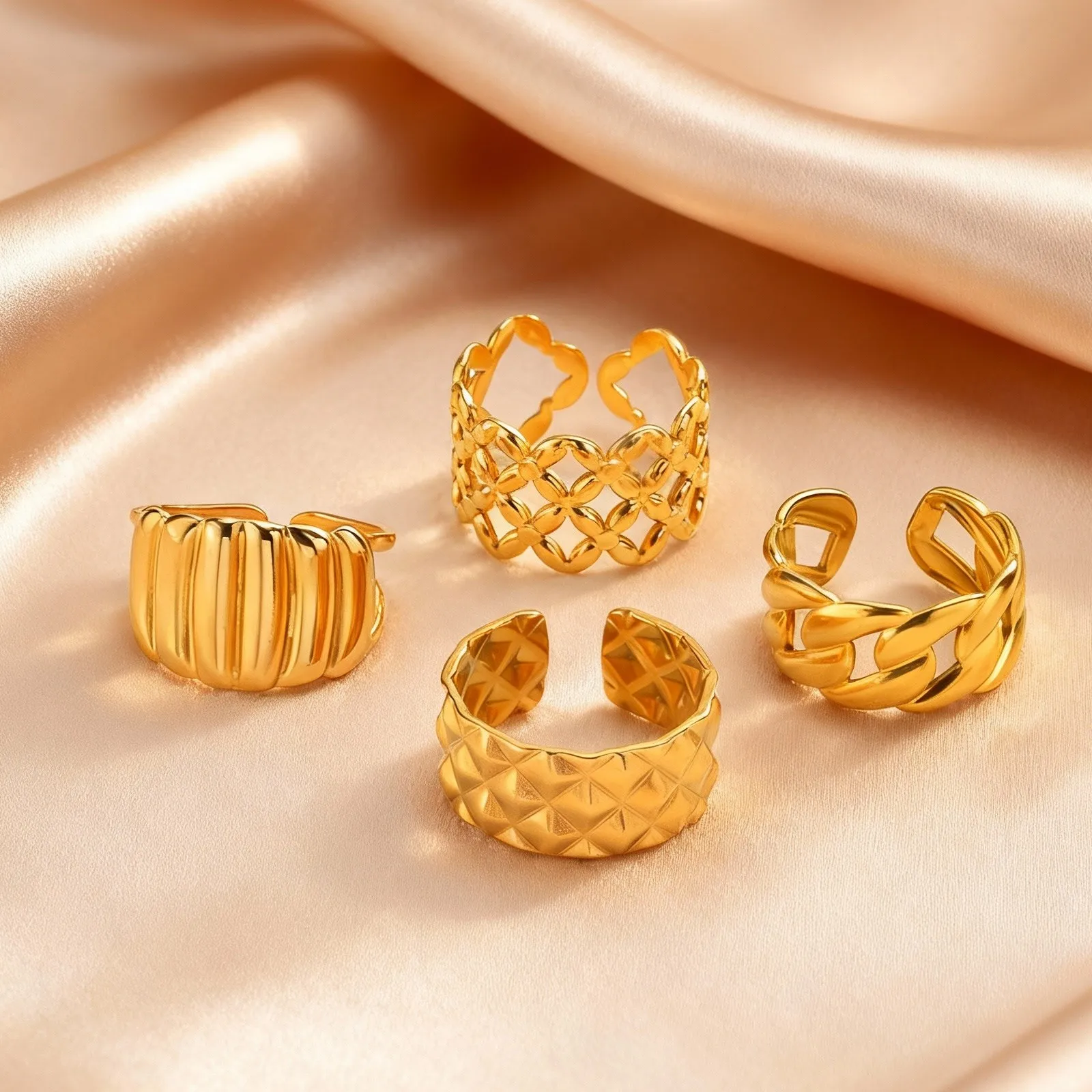 Gold Color Stainless Steel Chunky Wide Rings for Women, Geometric Fashion Open Ring, Waterproof Minimalist Finger Jewelry Gift