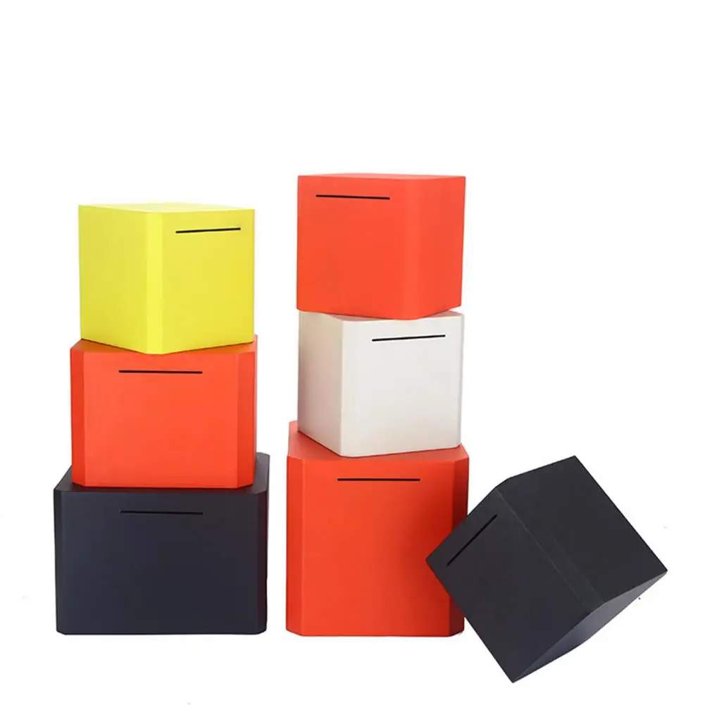 Coin Collector Box Stainless Steel Square Piggy Bank Capacity Money Saving Jar for Adults Kids Solid Color Cube Deposit Box