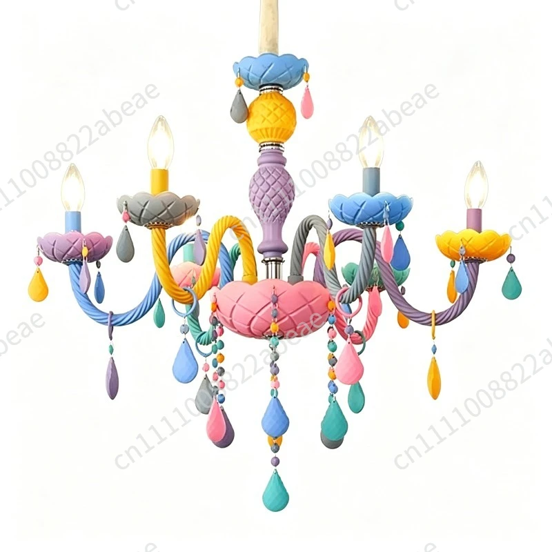 Romantic Rainbow Crystal Chandelier European Candle lustres Children's Makaron Modern Girl Princess Pendant Lamps Light Fixtures