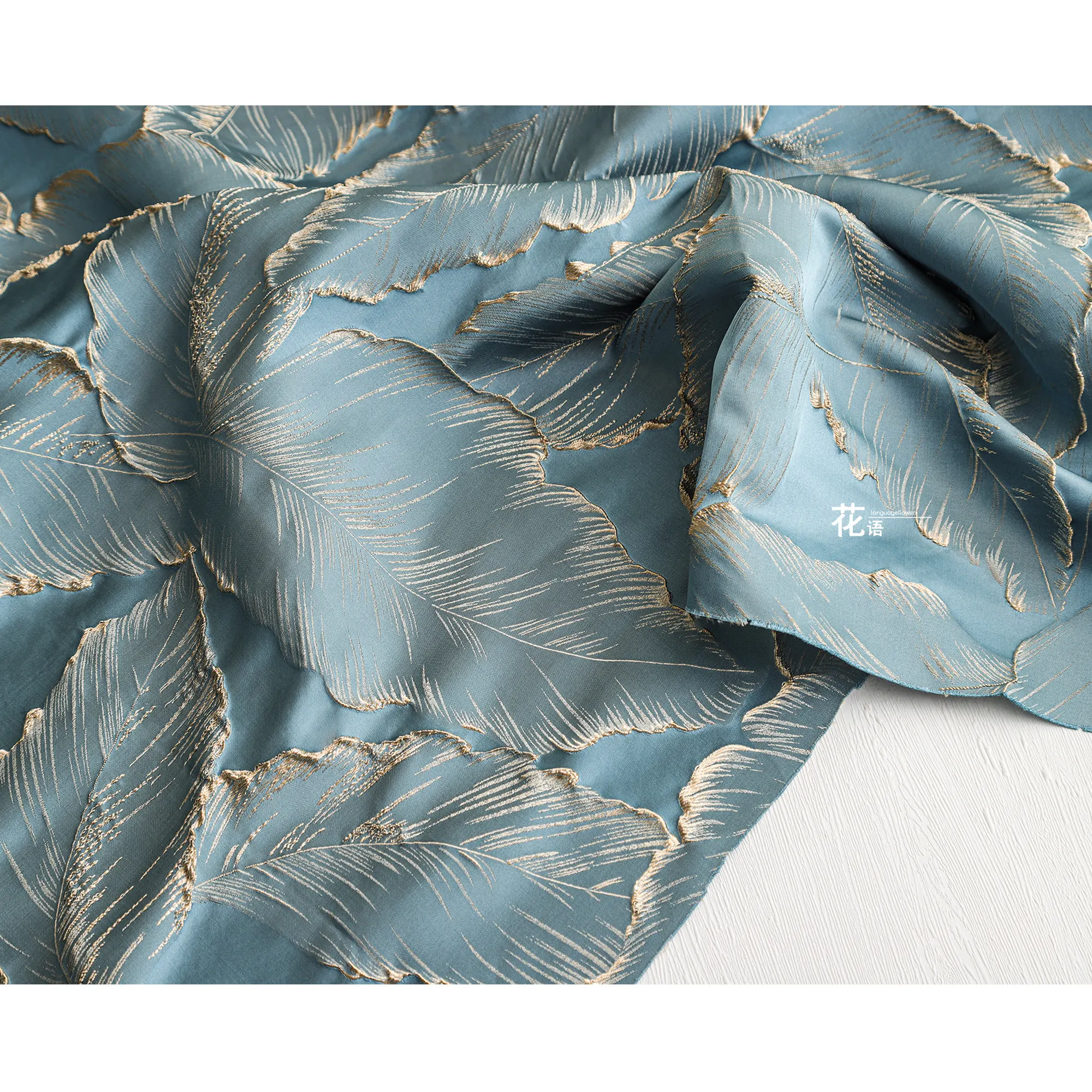Leaf Jacquard Designer Fabric Cotton Linen with Thread Raised Texture for Clothing Design and Handmade Garments