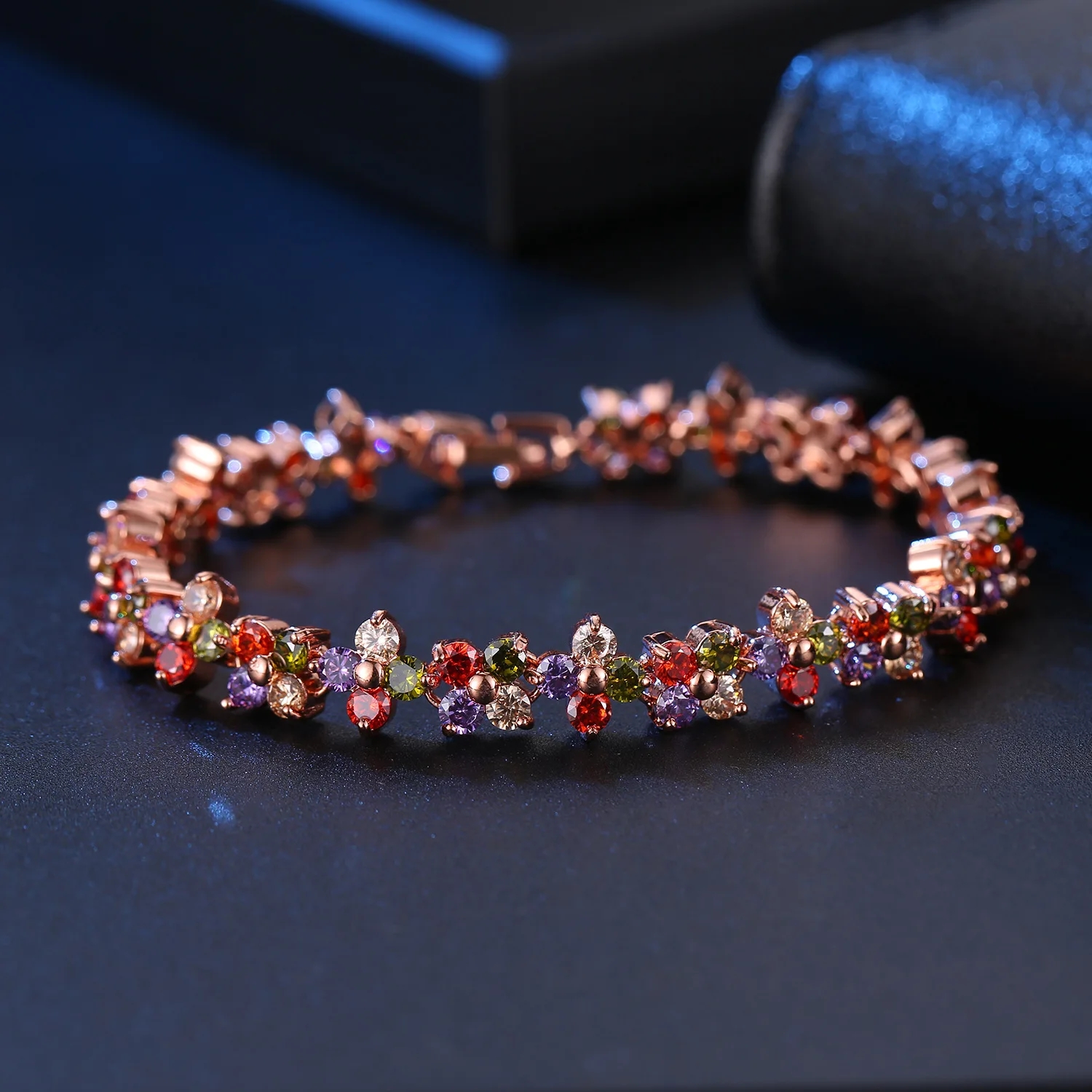 New Arrival Rose Gold European Style Bracelet for Women with Colorful Zircon Stones Fashionable Jewelry Accessory