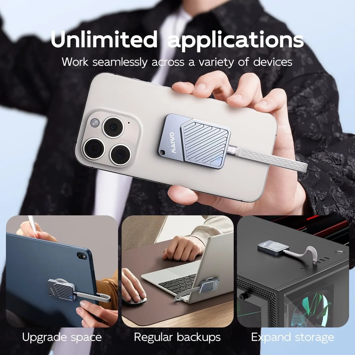 MAIWO Magnetic Portable SSD 512GB-2TB External Solid State Drive USB3.2 GEN2 Type-C 2000MB/s PSSD for iPhone Supports 4K ProRes