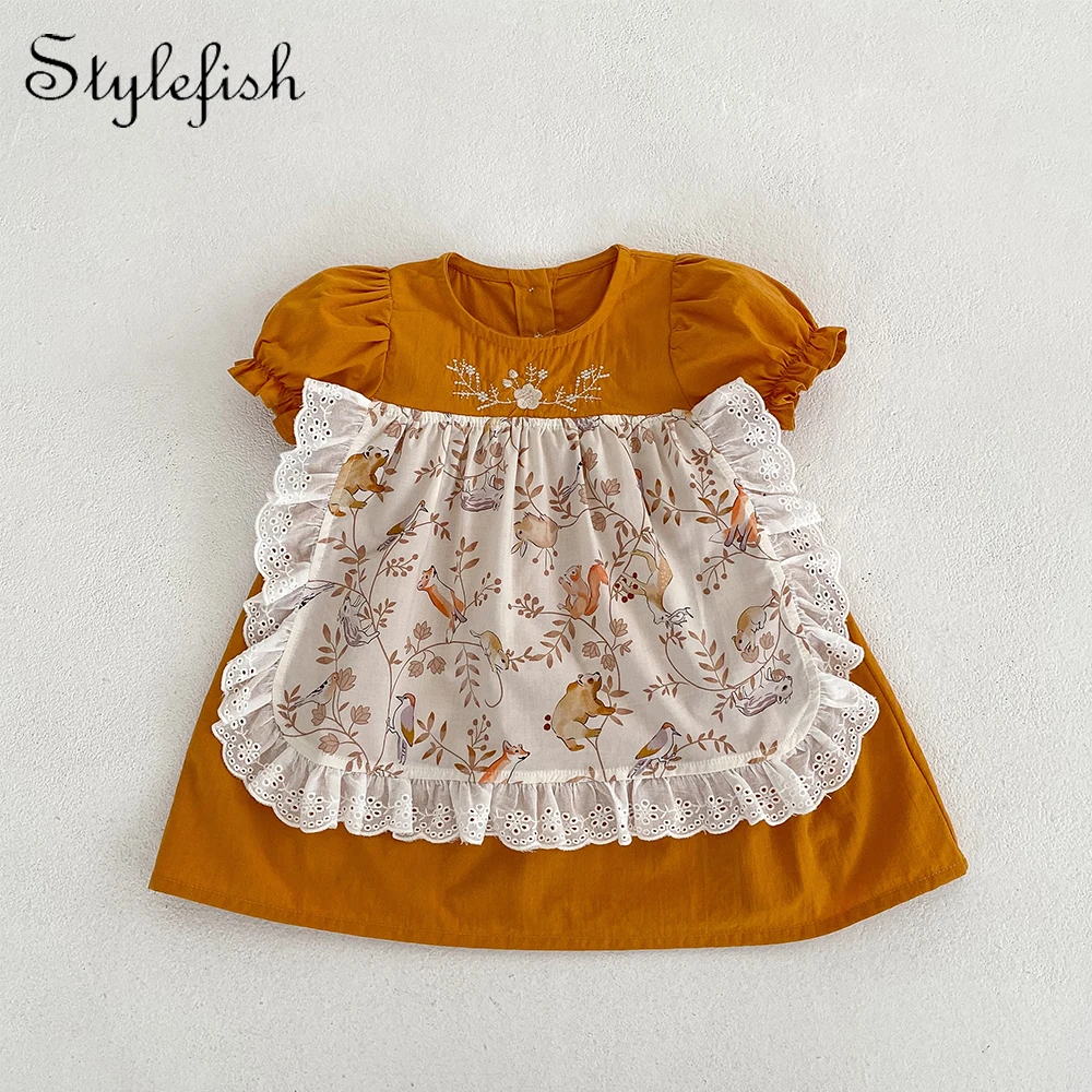 

INS2023 Summer New Product for Girls and Children 0-5 Years Old Cotton Versatile Ginger Maid Style Front Printed Skirt