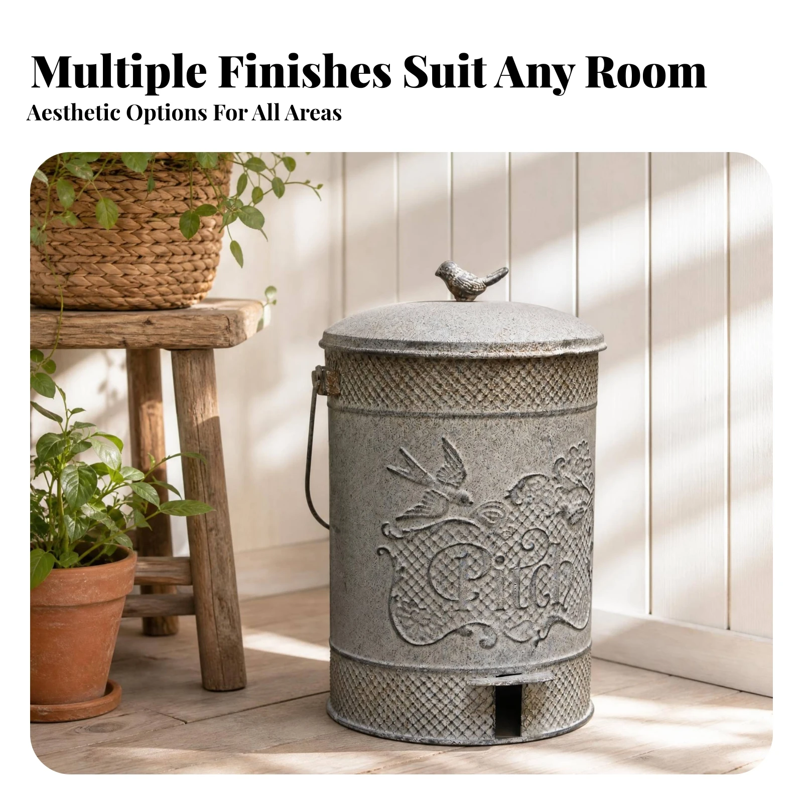 Antique Style Decorative Trash Can Heavy Duty Perforated Metal Trash Can Outdoor Container