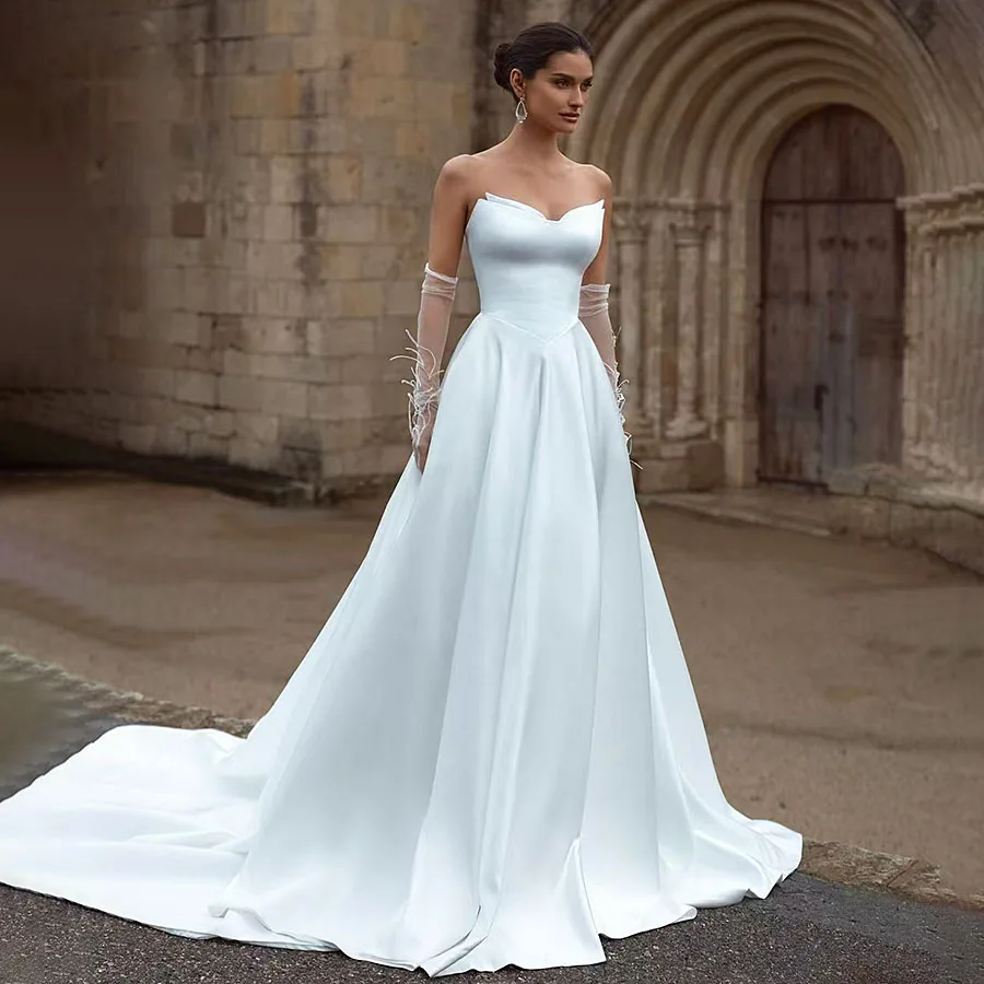 Vestido De Novia De corte en A para mujer, traje Formal con pliegues antimanchas, a la moda