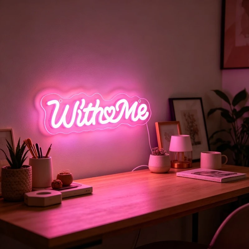 With Me Neon Light​ LED Dimmable USB Hanging Light Sign for Dating Anniversary Couple Bedroom Romantic Hotel Wedding Party Decor