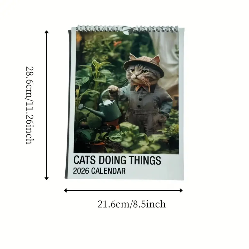 2026New Year Calendar，Working Cat Wall Calendar，Skiing Cat，Cat Drinking Coffee，Wall Decoration Hanging Calendar
