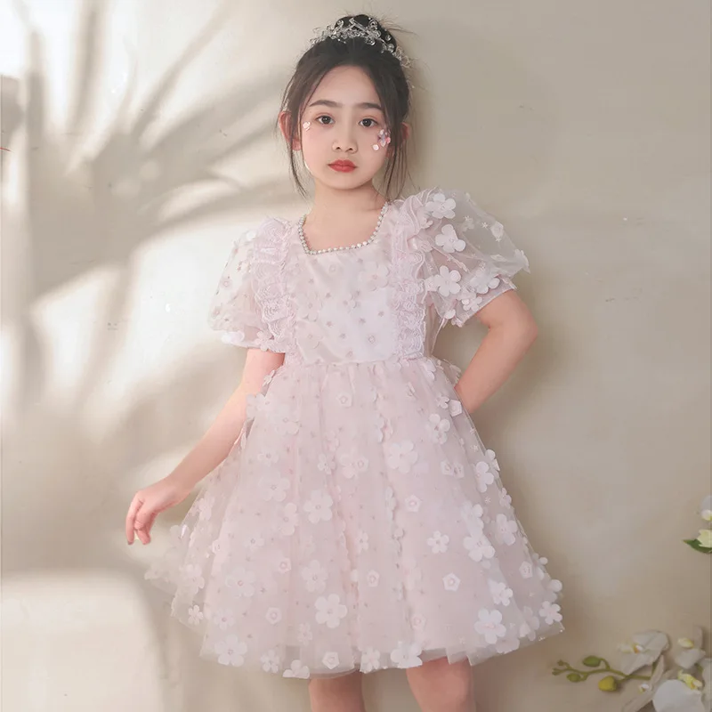 

2024 Flower Girl Dress for Formal Party Kids Appliques Occasional Wear Infant Girls Elegant Banquet Ball Gown Children Partywear