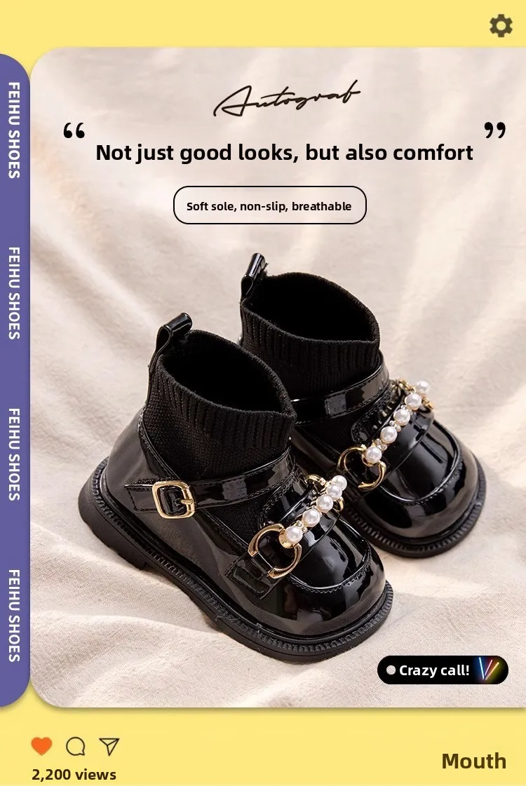 2026 Herbst Winter Neue Kinder-Kurzstiefel Mädchen Mode Lässige Sockenstiefel Prinzessin Kinder-Trend Lederschuhe Schwarz Vielseitig – Detail 3