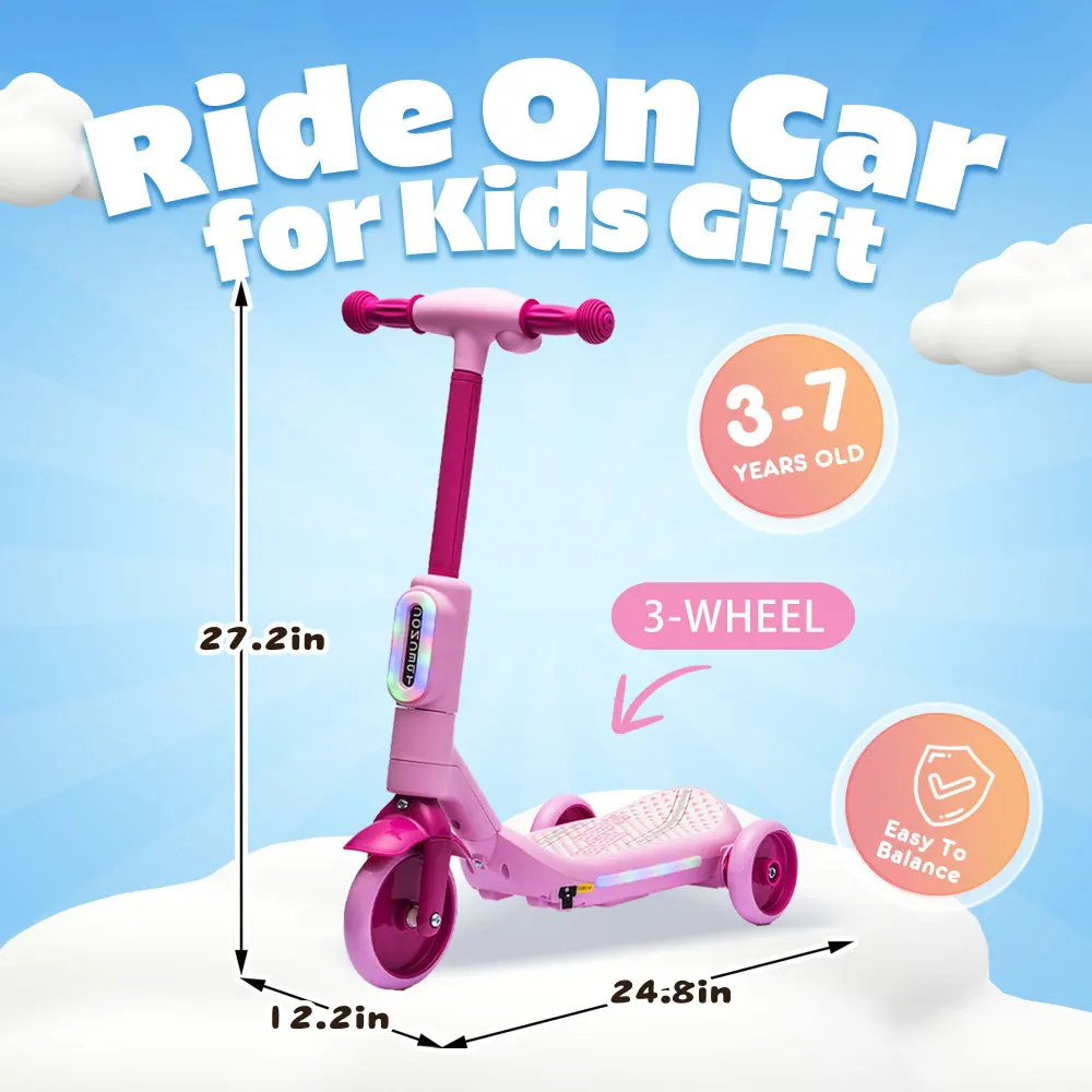 2-in-1 Kids Electric Three-Wheel Scooter with Music LED Tail Lights Spray PU Wheels Wide Pedal Balance Toy for Children Ages 3-6