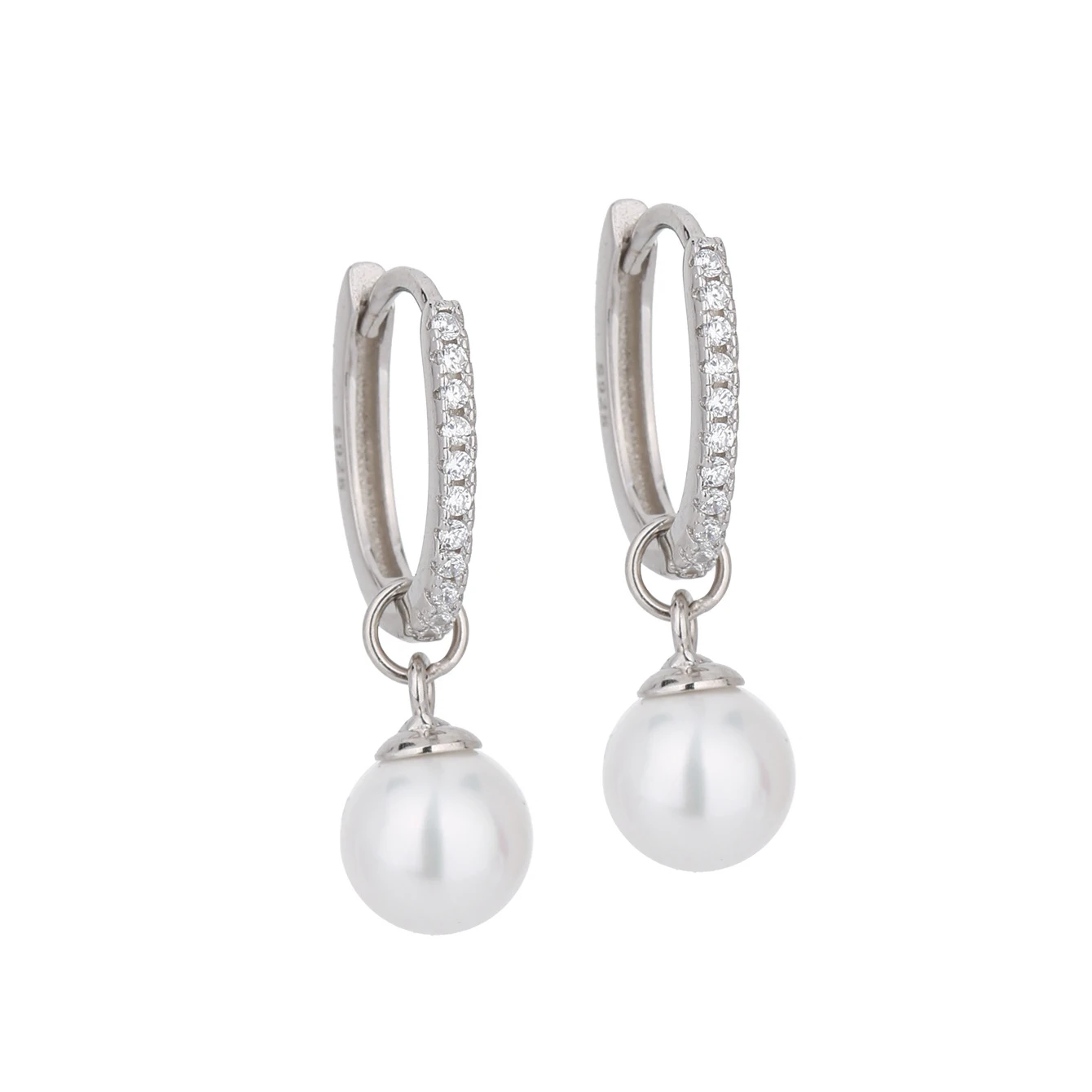 100% 925 Sterling Silver Pearl Hanging Women\'s Earrings with Zircon Simple Sweet Style for Attending a Wedding or Couples Dating