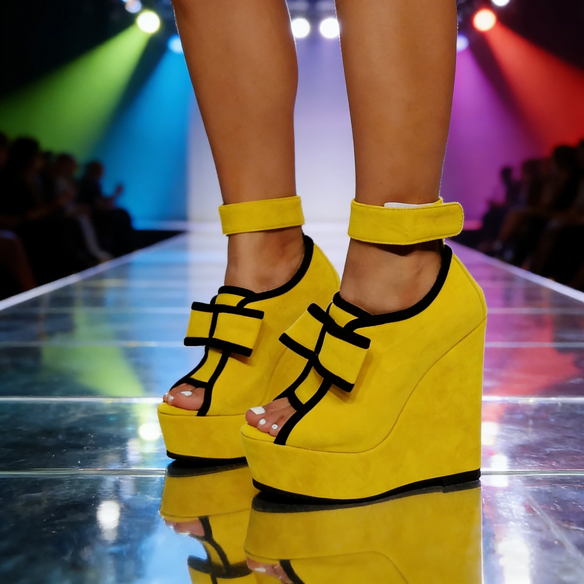 Faux Suede Platform Wedges Sandals for Women Yellow High Heels Elegant Peep Toe Hook&loop Summer Casual Vacation Party Shoes