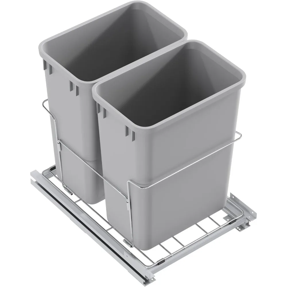 Bottom Mount Pull-Out Waste Container With Door Mounting Kit - Pull-Out Wire Basket-Grey 2 Waste Can-for 18