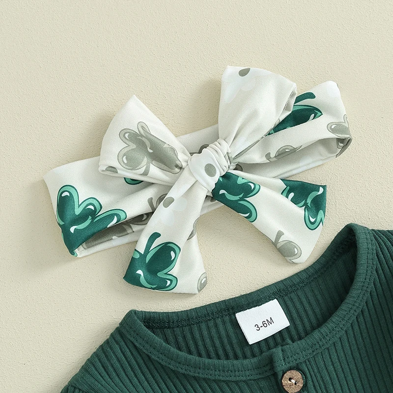 

Baby Girls Boys First St Patrick s Day Outfits Irish Shamrock Letter Print Long Sleeve Romper Pants Headband Hat Set