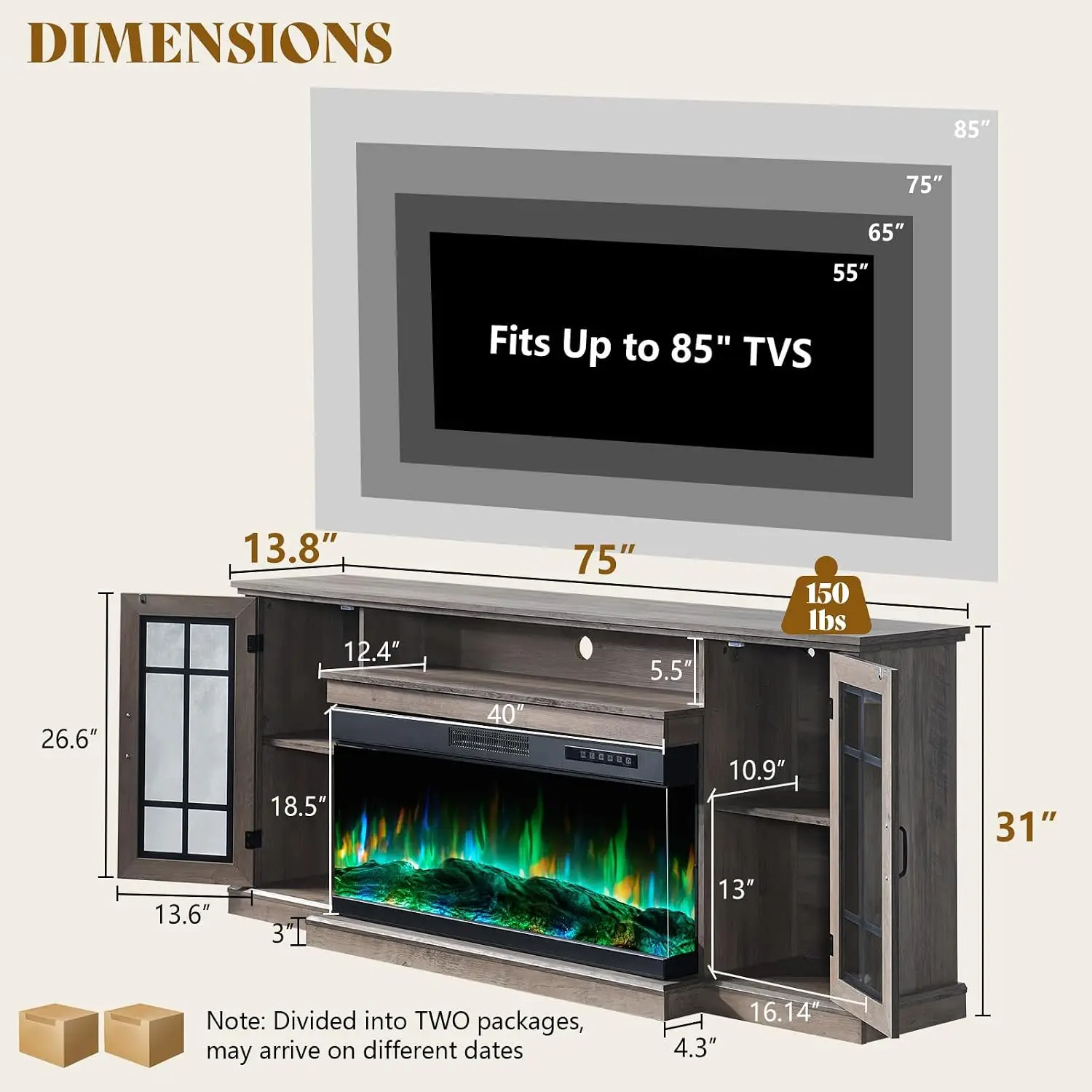 75in Fireplace TV Stand For TVs To 85