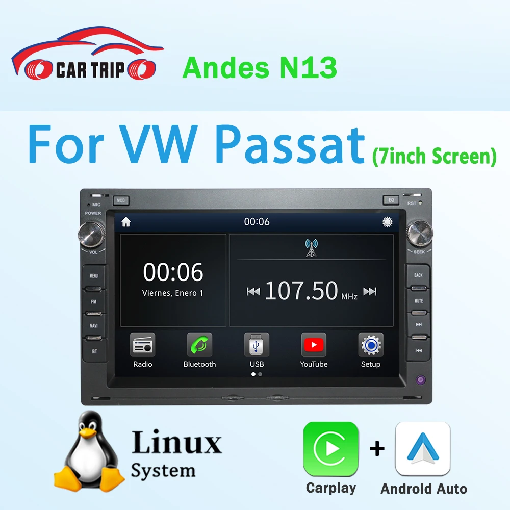 Reproductor Multimedia para Auto de 7'' con Linux para VW PASSAT B5 MK4 MK5 SHARAN Jetta Bora Polo TRANSPORT T5 CITI CHICO con CarPlay y Android Auto